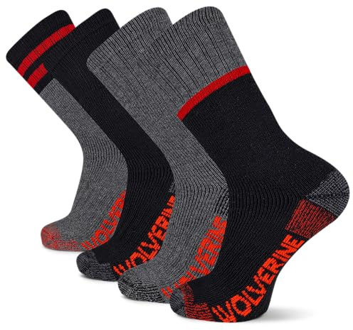 Wolverine Wilderness Thermal Boot Crew Sock 4 Pair Pack, Black, Men's 7-12