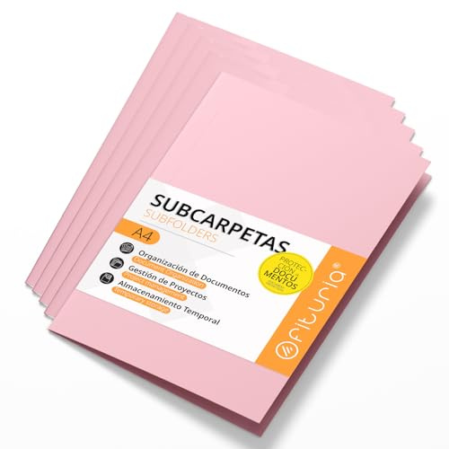 Undermappar A4-kartong, Arkivmappar 180 gr, Dokumentsorterare, Pack med 50 undermappar för kontor i färger för arkivering och sortering av papper - Offituria (rosa)