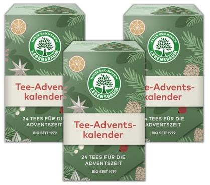 LEBENSBAUM Bio Tee Adventskalender 2024, 24 Bio-Tees für die Adventszeit, 3er Set Adventskalender mit je 24 Teebeuteln