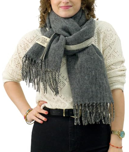 Xifrika langer Damenschal mit Fransen in Marineblau – weiches, warmes und elegantes Tuch, Schalgröße 200x64 cm. Warm und ideal für den Winter