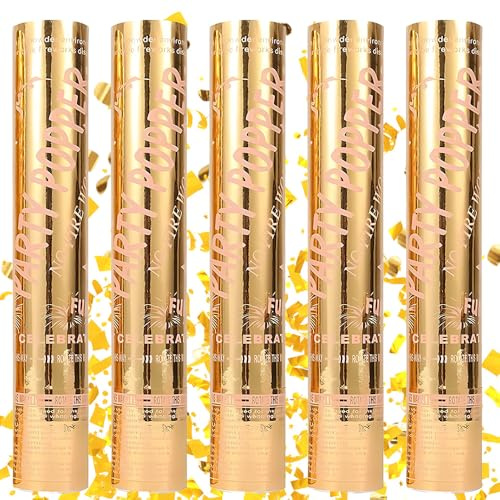 YANGUN 5 PCS Confetti Cannons Gold, Party Poppers Gold, 30cm Golden Confetti Cannon, Handheld Confetti Tube for Weddings, Parties, Baby Showers, Christmas, Birthday Parties
