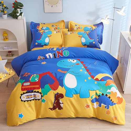 ZZTBQ Dino Kinderbettwäsche 135x200 Cartoon Dinosaurier Bettwäsche 135x200 Cartoon Auto Bagger Bettwäsche für Kinder mit Reißverschluss Mikrofaser Bettbezug 135x200 cm + 1 Kissenbezug 80x80 cm