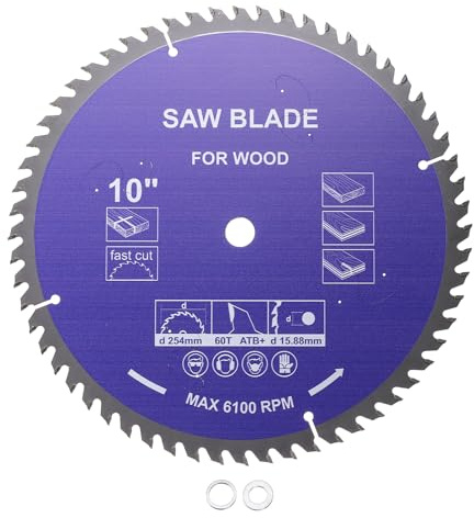 Kozelo Circular Saw Blade - [10 Inch x 60 Teeth x 5/8 Inch Arbor] Tungsten Carbide Tipped Table Miter Saw Blades with 5/8 Inch to 1/2 Inch 3/8 Inch Washer Adapters | Purple