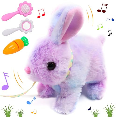 Lapin Rebondissant Électronique Interactif en Peluche Réaliste - Jouet de Pâques avec des Mouvements pour Enfants et Garçons