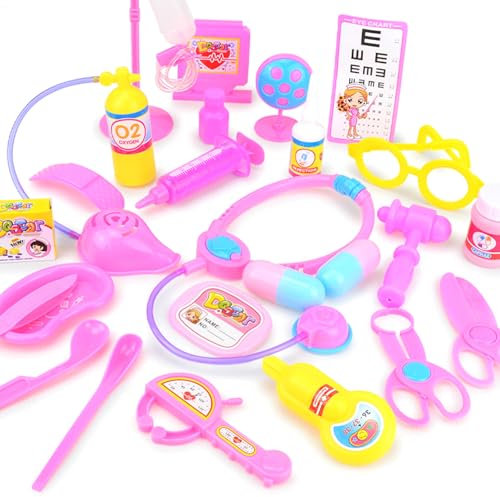 Arztkoffer Kinder, 25 Stück Medizinisches Doktor Spielset Kit Arzt Rollenspiel Set für Kinder Medical Kit Educational Doctor Set Spielzeug für Kinder Jungen Mädchen (Rosa)