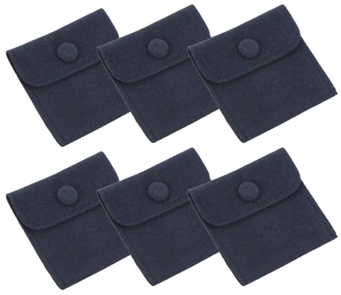 PATIKIL 8 x 8 tum smyckepåse, 6-pack sammetspåsar tryckknapp smycken förvaringsväskor presentpåse för örhängen armband halsband ringar klocka, mörkblå