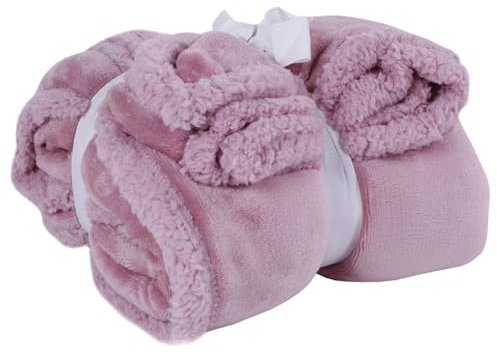 Manta polar de piel sintética para sofá o cama, suave, cálida, sherpa (rosa, 160 x 210 cm)