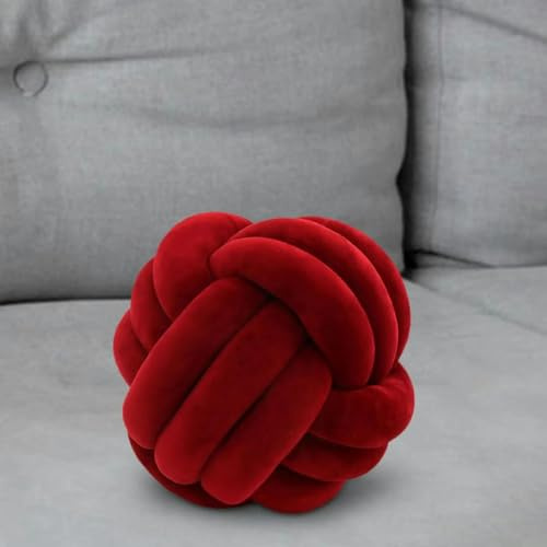SUOCMG Knot Pillow Ball Plush Pillow Comfortable Round Handmade Knotted Pillows Decorative Pillow for Bed Couch Chair Floor Decoration-Red