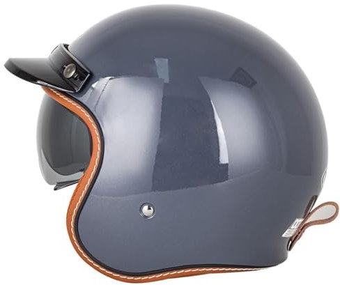 EBAYIN Casque De Moto Vintage Casque Jet, Casque Bol Homologué ECE, for Homme Et Femme, Cruiser Chopper Scooter avec Visière Rabattable Casque De Cyclomoteur(F,M=(57~58cm))