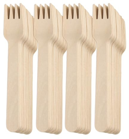 Xbessc 200 Stück Holzgabeln Kuchengabeln aus Birkenholz Gabeln Holz 14cm | Nachhaltiges Holzbesteck Biologisch Abbaubares für Party Geburtstag Camping Picknick