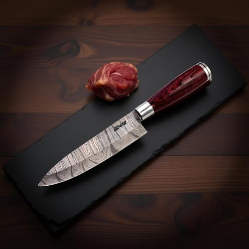 Jayger Handmade Damascus Steel Chef Knife | Exotic Wood Round Handle | Precision Cutting Tool for Kitchen | Durable, Sharp Blade | Pefect Gift