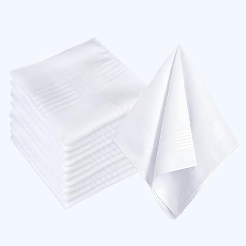 Xmart 12 pezzi Fazzoletti da Uomo in Tessuto Fazzoletti Cotone Stoffa Morbido Fazzolettis da Taschino Bianco 36 X 36 cm Tasca Quadrata per Abiti Occasioni Cerimoniali