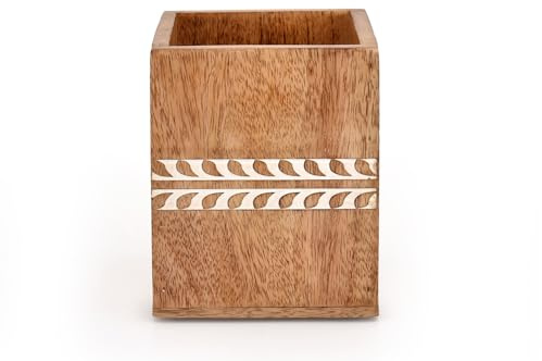Indus Lifespace Porte-ustensiles de cuisine rustique en bois de manguier pour comptoir en bois naturel pour cuillères, spatules, fouets, louches et plus encore (12,7 x 12,7 x 15,2 cm)