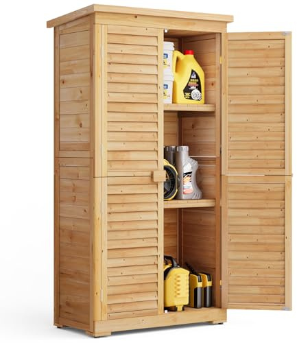 Blishom Armoire de Jardin en Bois pour Outils 160 x 87 x 47 cm Remise pour Utilisation extérieure Abri de Jardin pour la Cour et Le Jardin, Naturel