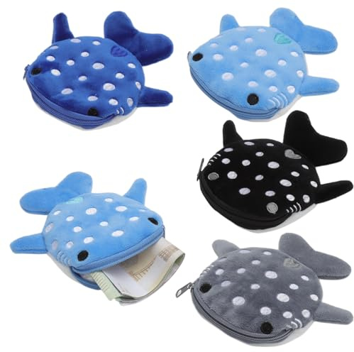 KQDRAVINE 4 stycken valhai plysch myntpåsar, barnplånbok plysch, hajmyntbörs mini, Kawaii plånbok, söt myntväska flicka, liten plånbok barn, gåva med dragkedja