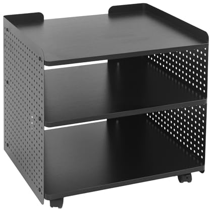 Shalmidor Druckertisch 50x39x50cm mit Arretierbaren Rädern, Mobiler Druckerhalter 3 Ebene Pegboard höhenverstellbar, Druckerständer mit Organizer Regal Aktenschrank für Büro Zuhause (schwarz)