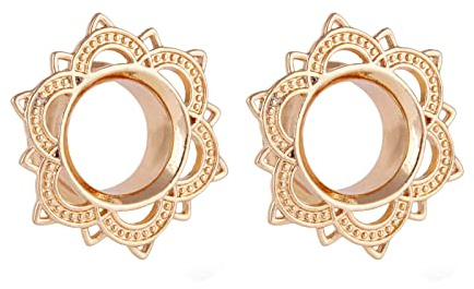 RDSGYZ 2Er Plug Tunnel Gauges, Dehnstäbe Messgeräte Gold/Silber Edelstahl Ohrpiercing Schmuck mit Vintage-Blume für Weiblich