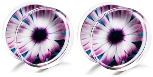 RDSGYZ 2PCS Tunnels Gauges Set Beginner, Purple Chrysanthemum Plugs Earrings Clear Purple Body Piercing Jewelry Acrylic 5/8 inch(16mm) for Men Women