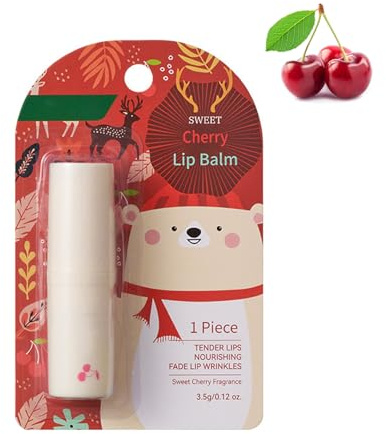 Kit de soin des lèvres de Noël - Baume à lèvres fruité avec vitamine E - Baume à lèvres hydratant contre les lèvres sèches et gercées - Coffret cadeau nourrissant pour femmes et filles (cerise)