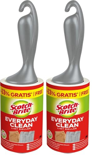 Scotch-Brite Everyday Clean Fusselroller, 1 Rolle 75 Blatt - Fusselrolle für Kleidung und Möbel gegen Fussel oder Tierhaare, Roller ist wiederverwendbar (Packung mit 2)