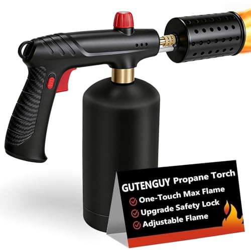 Gutenguy Propane Torch with Adjustable Flame, Powerful Kitchen Torch Gun with Safety Lock & Cooling Vents, Blow Torch Flamethrower for Grill, Sous Vide, BBQ, Charcoal Lighter (Tank Not Included)