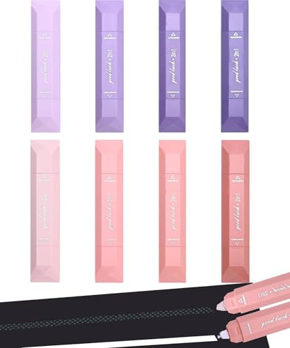 8Pcs Rubans Correcteurs & Colle à Ruban Adhésif Double Face(Rose+Violet) | 5M*6mm Roller Colle，6M*5mm Souris Correcteur Blanc avec Capuchon Protecteur, pour Scrapbooking, Album Photo,Scolaire,2-in-1