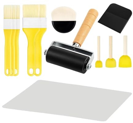 Hellery Kit de découpage : Rouleau encreur, pinceaux, Papier Peint.