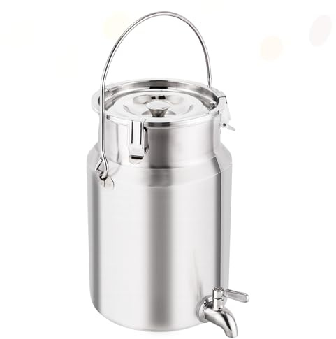 304 Stainless Steel Milk Can with Spigot - 5L / 1.1 Gallon Milk Bucket, Wine Pail, Jug, Beverage Dispenser with Sealed Lid