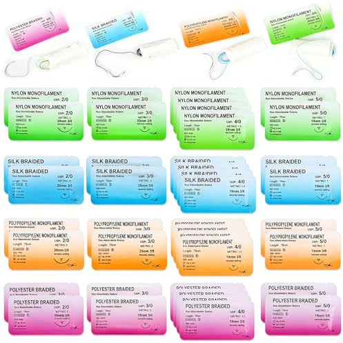 40 Stück Nahtmaterial mit Übungsnadeln – Chirurgisches Nahtset Nachfüllpackung Nadel und Faden Set, Wundnaht-Kit Zusatz Ideal für Praxisübungen (40P)