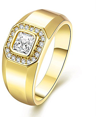 Uloveido Herren 9 mm vergoldet quadratisch simuliert Diamant Ehering Verlobungsringe für Jungen KR204