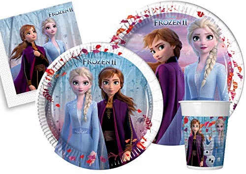 Partygeschirr Party-Set Disney Frozen II für 8 Personen (44 pcs: 8 Pappteller Ø23cm, 8 Pappteller Ø20cm, 8 Becher 200ml, 20 Servietten 33x33cm)