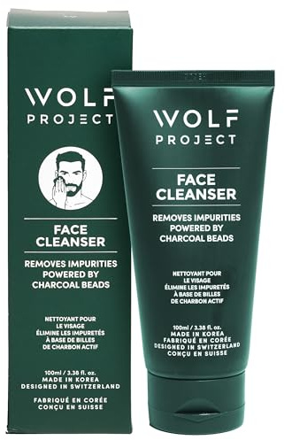 Wolf Project Foaming Cleansing Face Wash for Men (100ml) | Activated Charcoal Cleanser Purifying Exfoliating Facial Cleanser | Blackhead, Acne, Pimple Treatment | Oily Skin Control | Korean Skincare