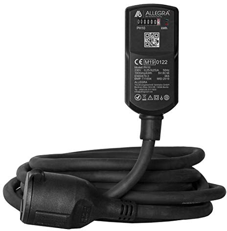 ALLEGRA Stromzähler Steckdose MID geeicht Strom Schukostecker Zwischenzähler Stromverbrauch Messgerät PH10 (mit 10m Verlängerungskabel)