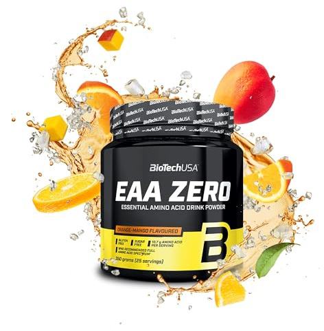 BioTechUSA EAA Zero - Essential Amino Acid Power | 7160mg EAA/porción | Proporción recomendada por la OMS | Sin azúcar, sin gluten, 350 g, Naranja-Mango