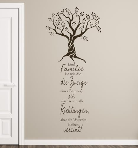 tjapalo® pk283 Sprüche Wandtattoo Familie ist wie die Zweige eines Baumes Wandaufkleber wandtattoo wohnzimmer spruch familie, Farbe: braun (kaffee), Größe: H80xB35cm