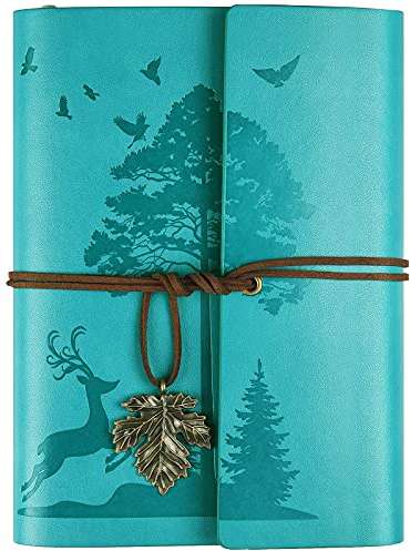 OMEYA Leder Notizbuch Tagebuch, Nachfüllbar Vintage Liniert Reisetagebuch Personalisiert, Ringbuch Tagebuch Für Erwachsene A5 16.5 cm x 23.4cm (Blau)