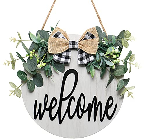 LOMOHOO Cartello di benvenuto per porta d'ingresso, decorazione per porta d'ingresso, decorazione per portico anteriore, cartello da appendere in legno rustico, 30.5x30.5 cm, colore: bianco