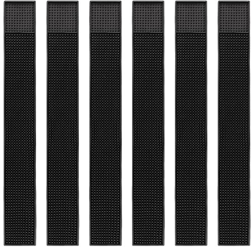 DIKNAAM Lot de 6 tapis de bar en caoutchouc antidérapant - 10,2 x 61 cm - Pour bar, cuisine, pubs, restaurants, noir