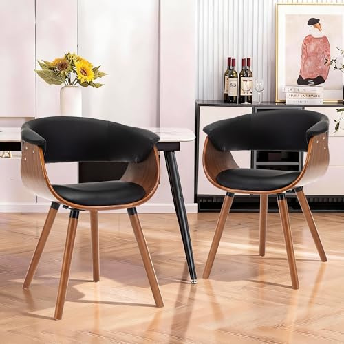 Mignone Esszimmerstühle 2er Set,Kunstleder & Holz, Schwarz-braun | Ergonomisch mit gepolsterter Rückenlehne,Küchenstühle Stühle im Restaurant Gepolsterte Stühle, bis 150 kg belastbar