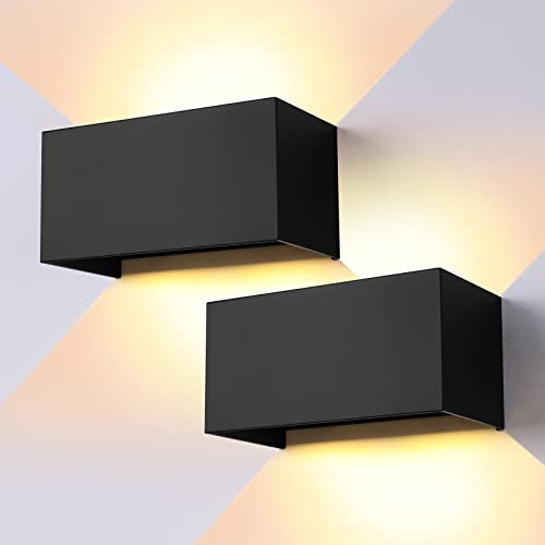 ENCOFT 2 Stück Außenlampen LED Wandleuchte Innen/Außen 24W Schwarz | Außenleuchte Wandlampe, IP65 Wasserdichte Außenwandleuchte, 3000K Außenlampe, Up Down Lichtstrahl Einstellbar für Balkon