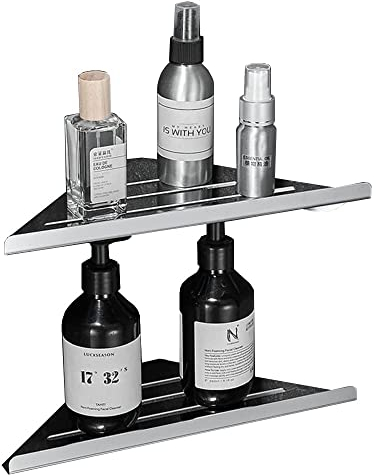 Biutimarden 2PC Chrom Duschregal Ohne Bohren Eckablage Badregal Selbstklebende SUS304 Edelstahl Duschablage Wandmontage Badezimmer Regal für Bad Küche