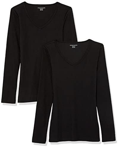 Amazon Essentials kvinnors slim-fit lager långärmad stickad ribbad v-ringad (finns i plusstorlek), paket med 2, svart, Small