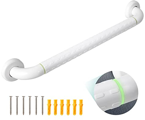 EMKE Haltegriffe für Senioren, Haltegriff Dusche, 50 cm, Weiß | Duschhalterung mit Leuchtringen, Rutschfest Duschgriff, WC Haltegriff, Bad Badewannengriff, Dusche Griff
