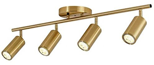 Mjsdjof Faretto a Binario Fisso a 4 luci - Faretto a soffitto Faretto da Incasso Moderno in Ottone Spazzolato Presa GU10 per Galleria, corridoio, Cucina, Sala da Pranzo - Dorato