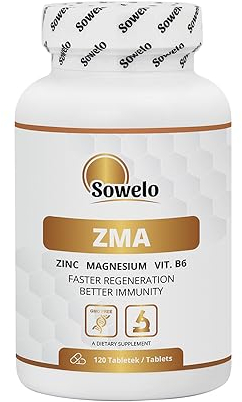 Sowelo - ZMA, Zink, Magnesium und Vitamin B6, 120 Tabletten, Hohe Konzentration 300 mg Magnesium, 15 mg Zink und 3,9 mg Vitamin B6, Ergänzt die Essentiellen Spurenelemente