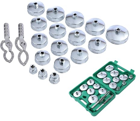 TOPWAY 19-teilig 1/2 Ölfilterkappen Satz mit 2 Handschellen verstellbarer Ölfilterschlüssel, Edelstahl Ölfilter Schraubenschlüssel für Garage, Auto Reparatur