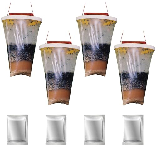 ZOYDP 4 Pezzi Trappola per Mosche da Interno, Trappola per Mosche da Esterno, Appendere Trappola per Mosche, Trappole per Mosche per Interno, Esterno, Fattorie, Giardini
