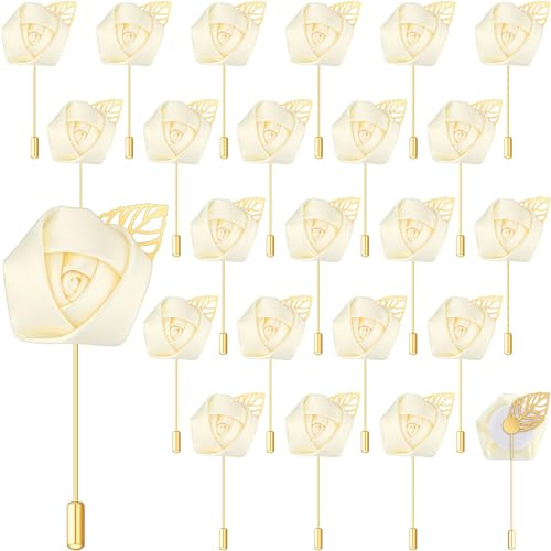 Zeyune Ansteckblume für Bräutigam, Blattgold, Hochzeit, Seide, Rose, Satin, Rose, Boutonniere, Blume, Abschlussball, Anzug, Zubehör für Herren, Heimkehr-Dekoration, 24 Stück, Metall, Goldstein