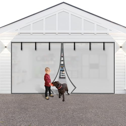 Privacy Garage Door Screen Blackout for 2 Car Garage-16x7FT Privacy Silver Grey Heavy Duty Magnetic Garage Screen, Hands Free, Magnetic Privacy Garage Screen Door