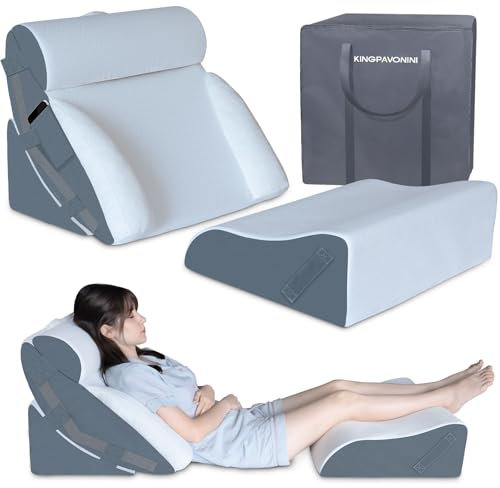 KingPavonini 4-teiliges Bettkeilkissen nach Operationen, orthopädisches Schlafkeilkissen-Set zur Linderung von Nacken-, Rücken- und Beinschmerzen, Säurereflux, GERD, Schlafapnoe, mit Reisetasche